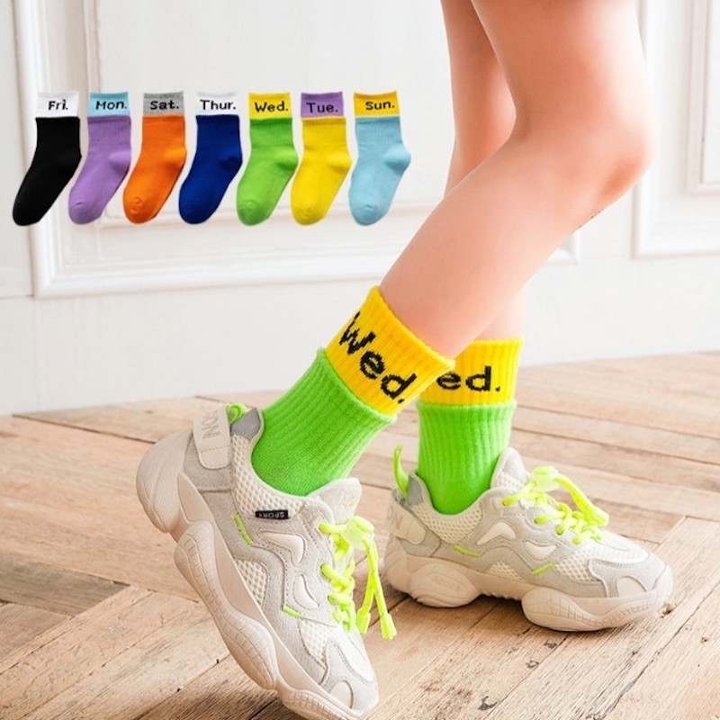 Girls 6-12 Years Days of the week Sat-Fri Cotton Socks 7 Pairs sporty casual socks